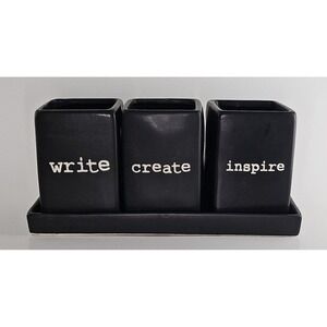 Joseph A. Collection Desk Organizer 3 Cups and Tray Black Decor Home Office Desk
